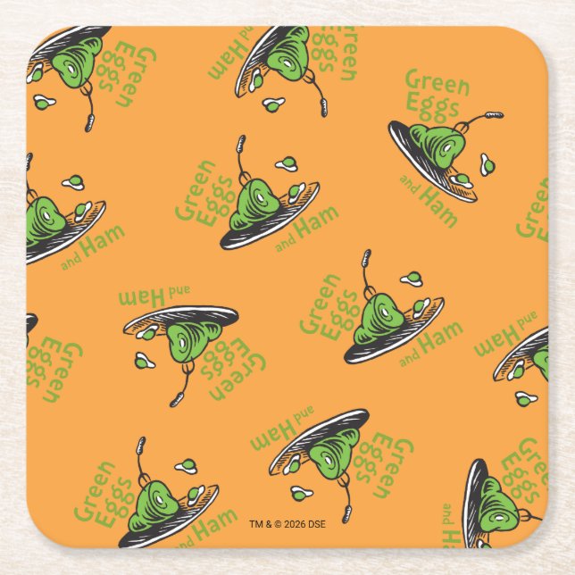 Green Eggs and Ham Pattern Square Paper Coaster (Front)