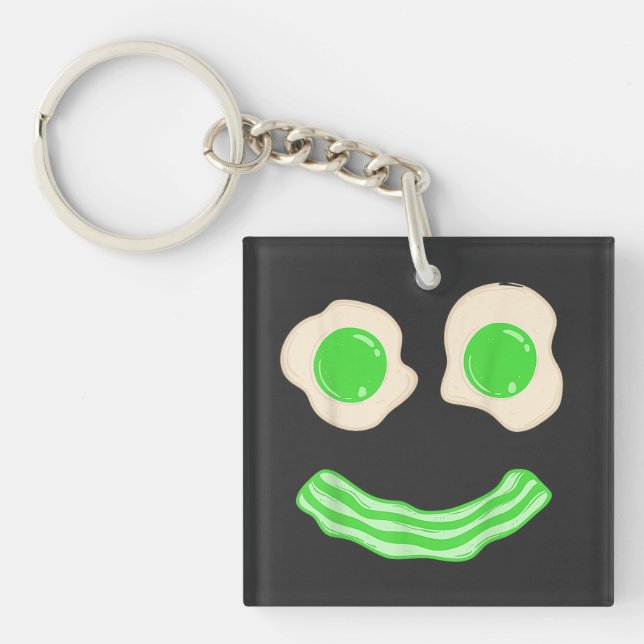 Green Eggs Ham Smile Face Brunch Breakfast Keychain (Front)