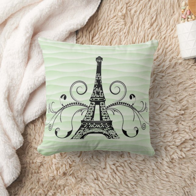 Green Eiffel Towel Flourish Pillow (Blanket)