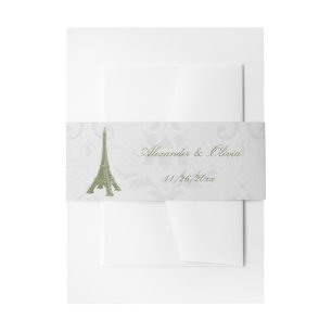 Green Eiffel Tower Damask Wedding Invitation Belly Band