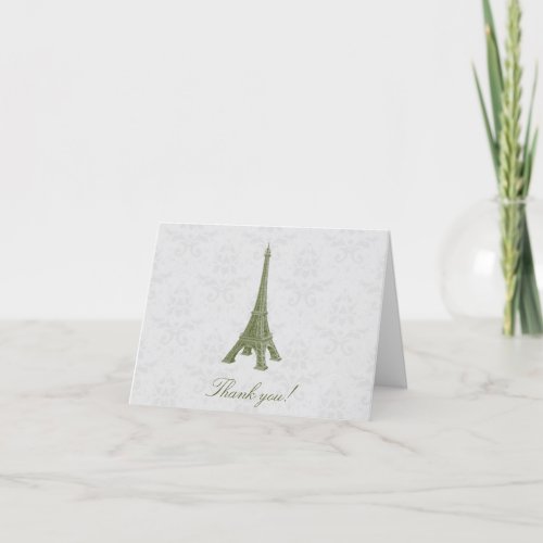 Green Eiffel Tower Damask Wedding Thank You Cards