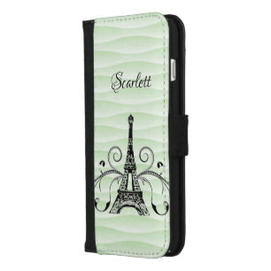 Green Eiffel Tower Flourish iPhone Wallet Case