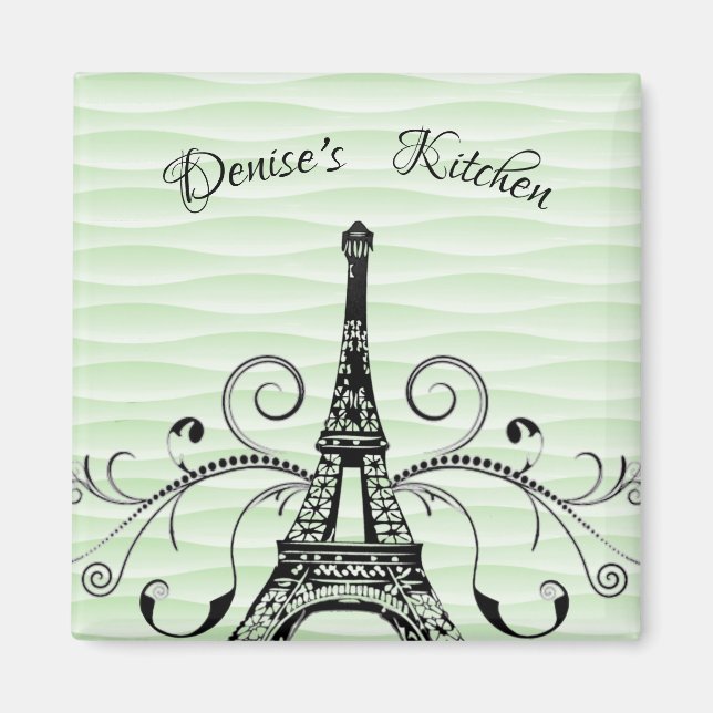 Green Eiffel Tower Flourish Magnet (Front)