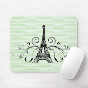 Green Eiffel Tower Flourish Mouse Pad