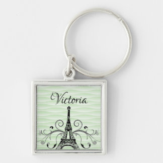 Green Eiffel Tower Flourish Square Keychain