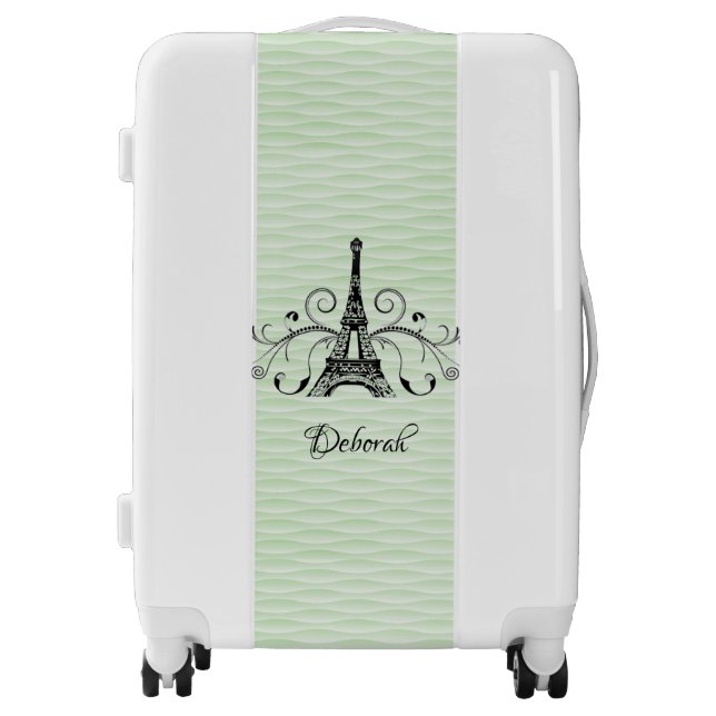 Green Eiffel Tower Flourish Suitcase (Front)