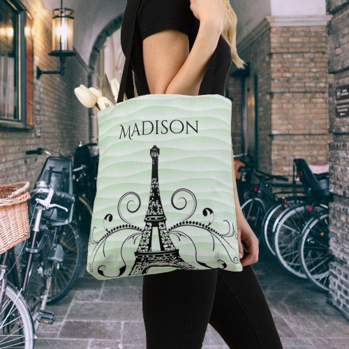 Green Eiffel Tower Flourish Tote Bag