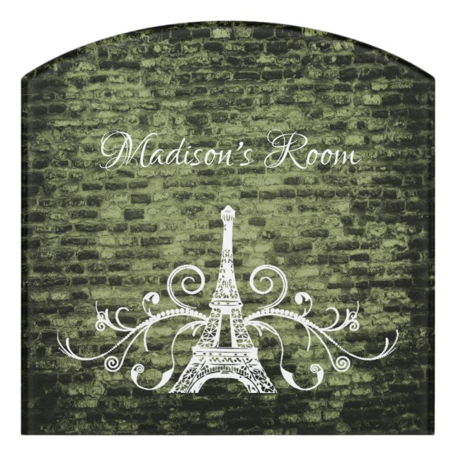 Green Eiffel Tower Grunge Door Sign (Contour Front)