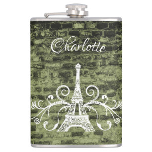 Green Eiffel Tower Grunge Flask