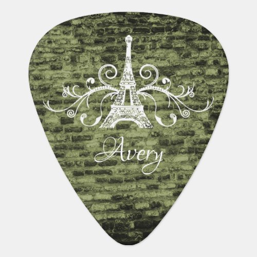 Green Eiffel Tower Grunge Guitar Pick