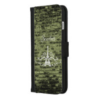 Green Eiffel Tower Grunge iPhone Wallet Case