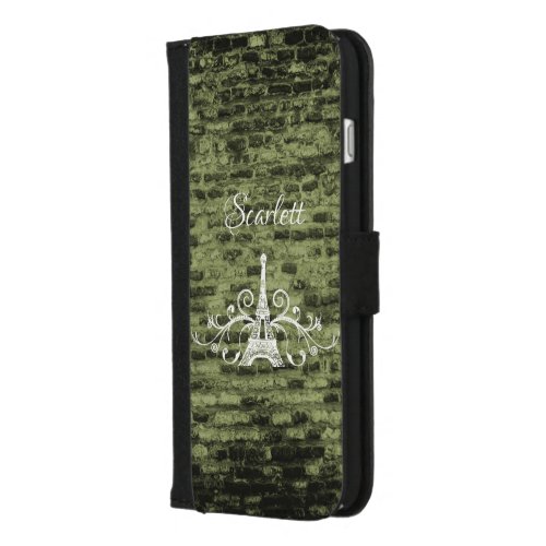 Green Eiffel Tower Grunge iPhone Wallet Case