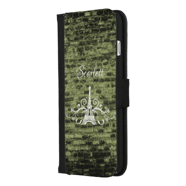 Green Eiffel Tower Grunge iPhone Wallet Case (Left)