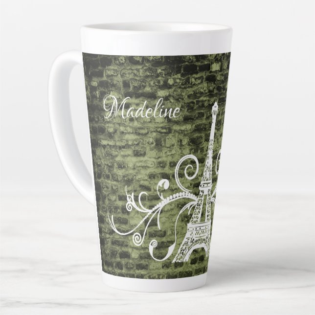 Green Eiffel Tower Grunge Latte Mug (Left Angle)