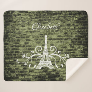 Green Eiffel Tower Grunge Sherpa Blanket