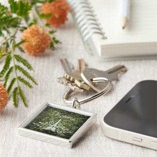 Green Eiffel Tower Grunge Square Keychain