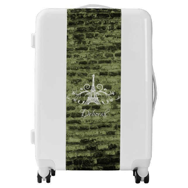 Green Eiffel Tower Grunge Suitcase (Front)