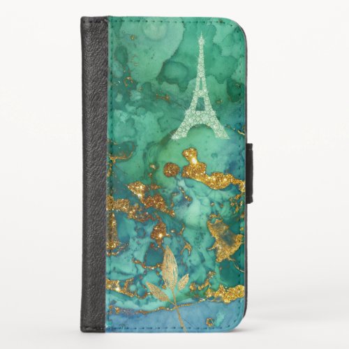 Green Eiffel Tower on Venetian Colors iPhone XS Wallet Case