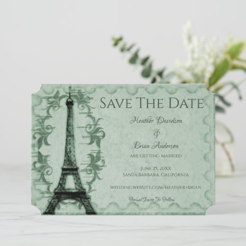 Green Eiffel Tower Save The Date Announcement
