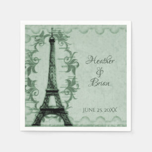 Green Eiffel Tower Wedding Paper Napkins