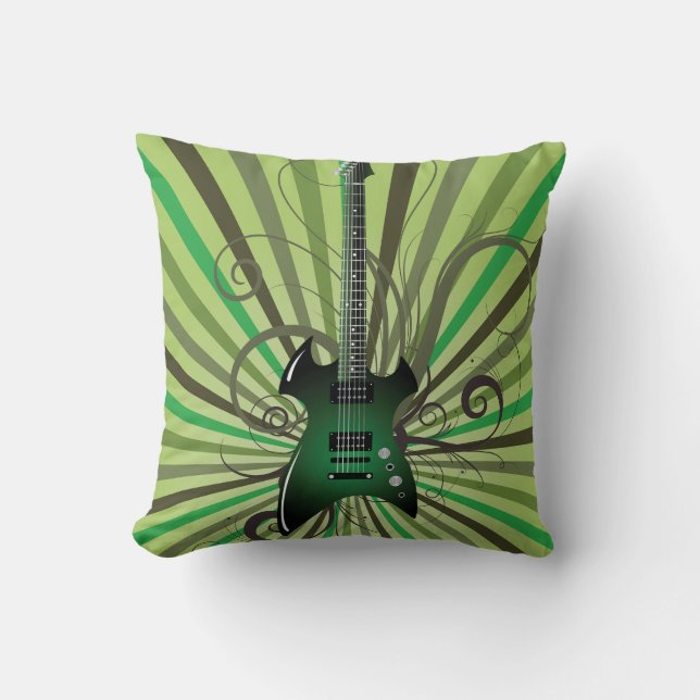 Green Electric Guitar Throw Pillow (Front)