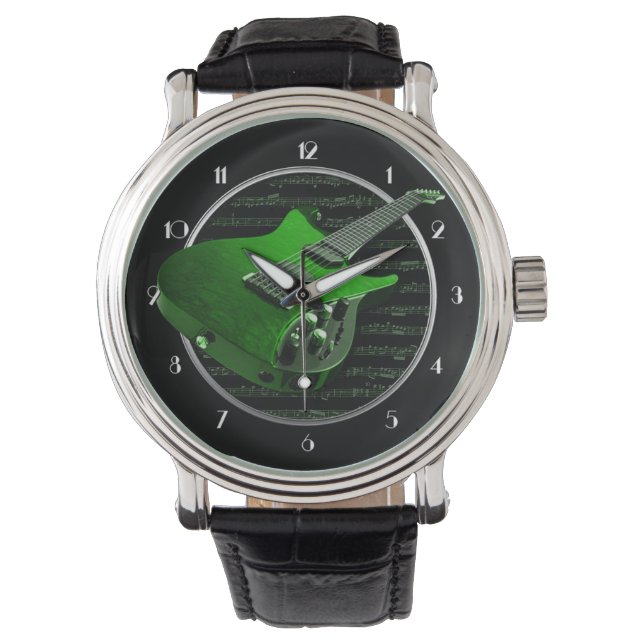 Green Electric Guitar Wrist Watch (Front)