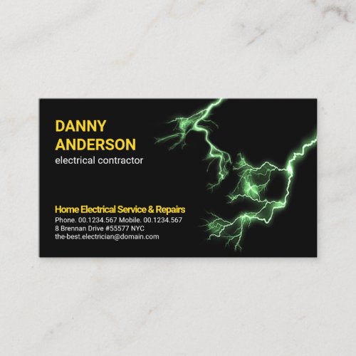 Green Electric Lightning Strike Electrician Business Card
