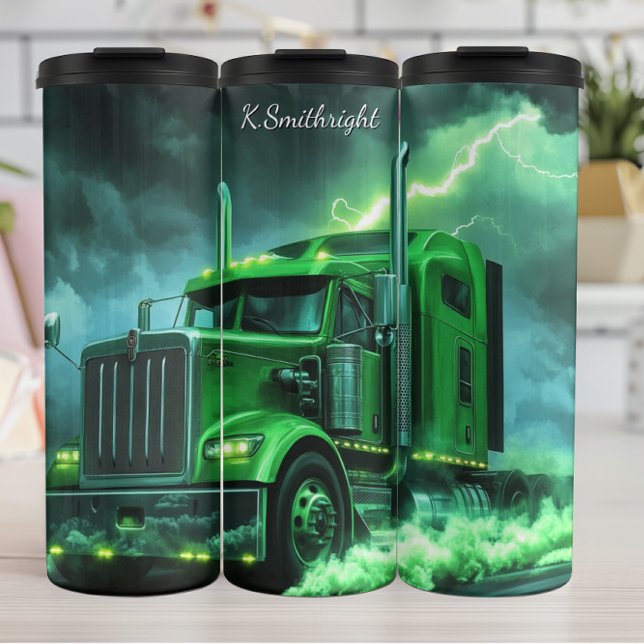 Green Electric Truck Thunderstorm Thermal Tumbler (Creator Uploaded)