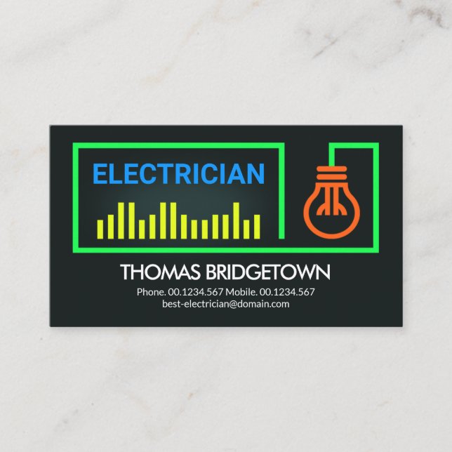 Green Electrical Cable Frame Electrician Service Business Card (Front)