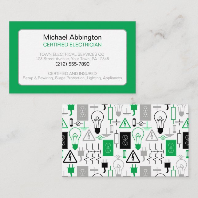 Green Electrical Electrician Business Card (Front/Back)