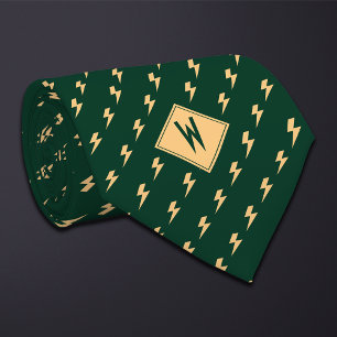 Green Electrician Lightning Bolt Neck Tie
