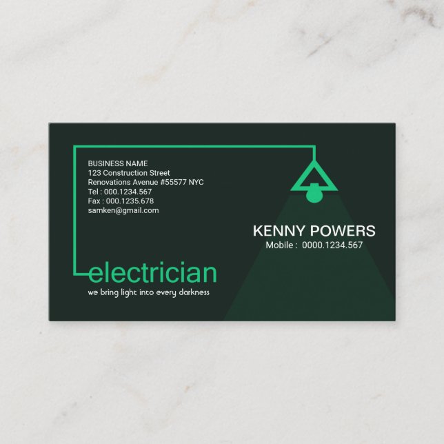 Green Electrician's Power Cable Bright Lampshade Business Card (Front)