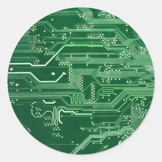 green electronic circuit board computer pattern classic round sticker (Front)