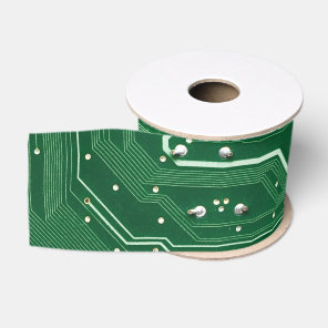 green electronic circuit board computer pattern grosgrain ribbon
