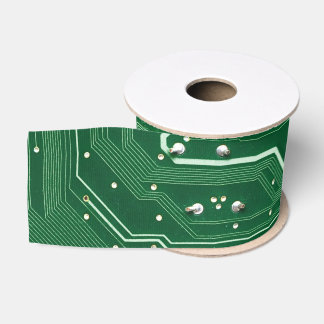 green electronic circuit board computer pattern grosgrain ribbon