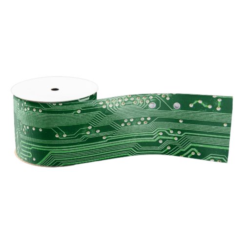 green electronic circuit board computer pattern grosgrain ribbon