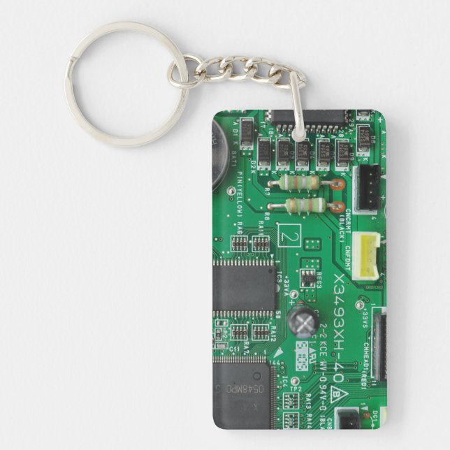 green electronic circuit board computer pattern keychain (Front)