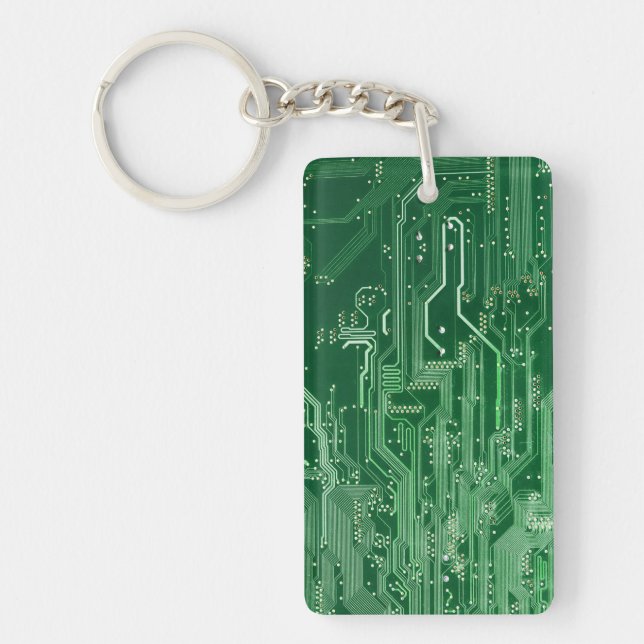 green electronic circuit board computer pattern keychain (Front)