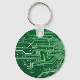 green electronic circuit board computer pattern keychain