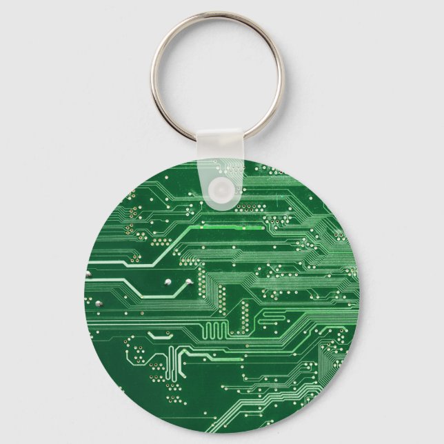 green electronic circuit board computer pattern keychain (Front)