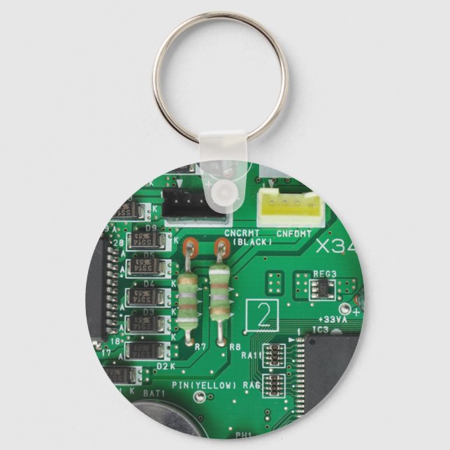 green electronic circuit board computer pattern keychain (Front)