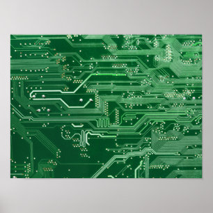 green electronic circuit board computer pattern poster
