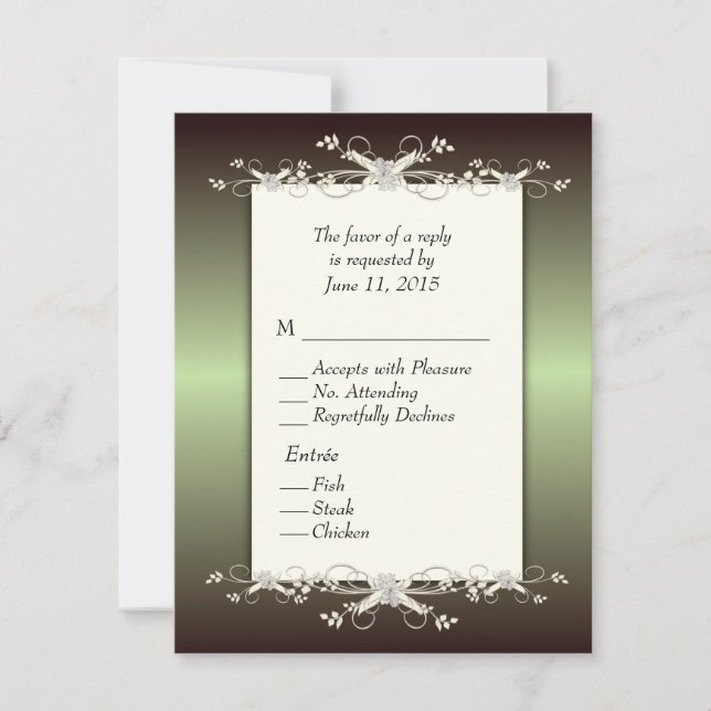 Green Elegance RSVP w Entree Choice Card (Front)