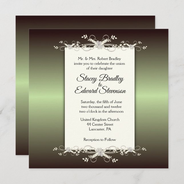 Green Elegance Shine Wedding Invitation (Front/Back)