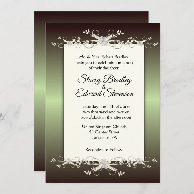 Green Elegance Shine Wedding Invitation (Front/Back)