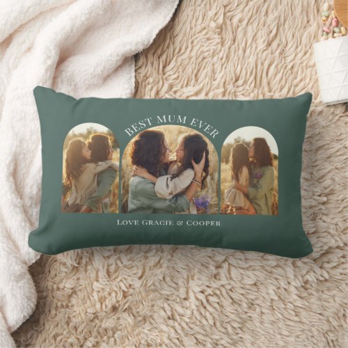 Green elegant arch multi photo best mum lumbar pillow