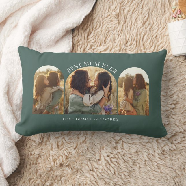 Green elegant arch multi photo best mum lumbar pillow (Blanket)