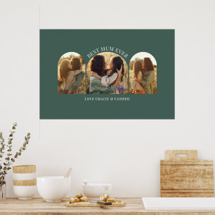 Green elegant arch multi photo best mum poster