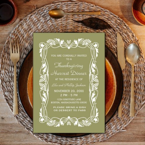 Green Elegant Border Thanksgiving Invite