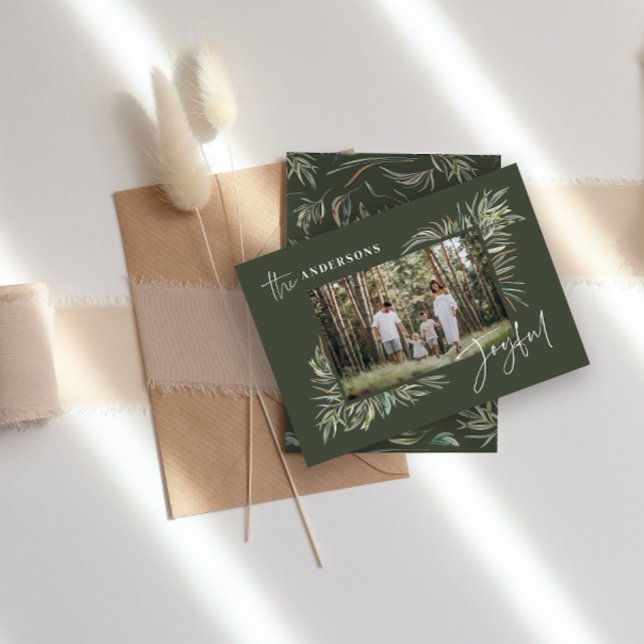 Green elegant botanical photo simple Christmas Holiday Card (Creator Uploaded)